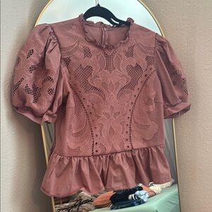 Lace Puff Sleeve Peplum Top